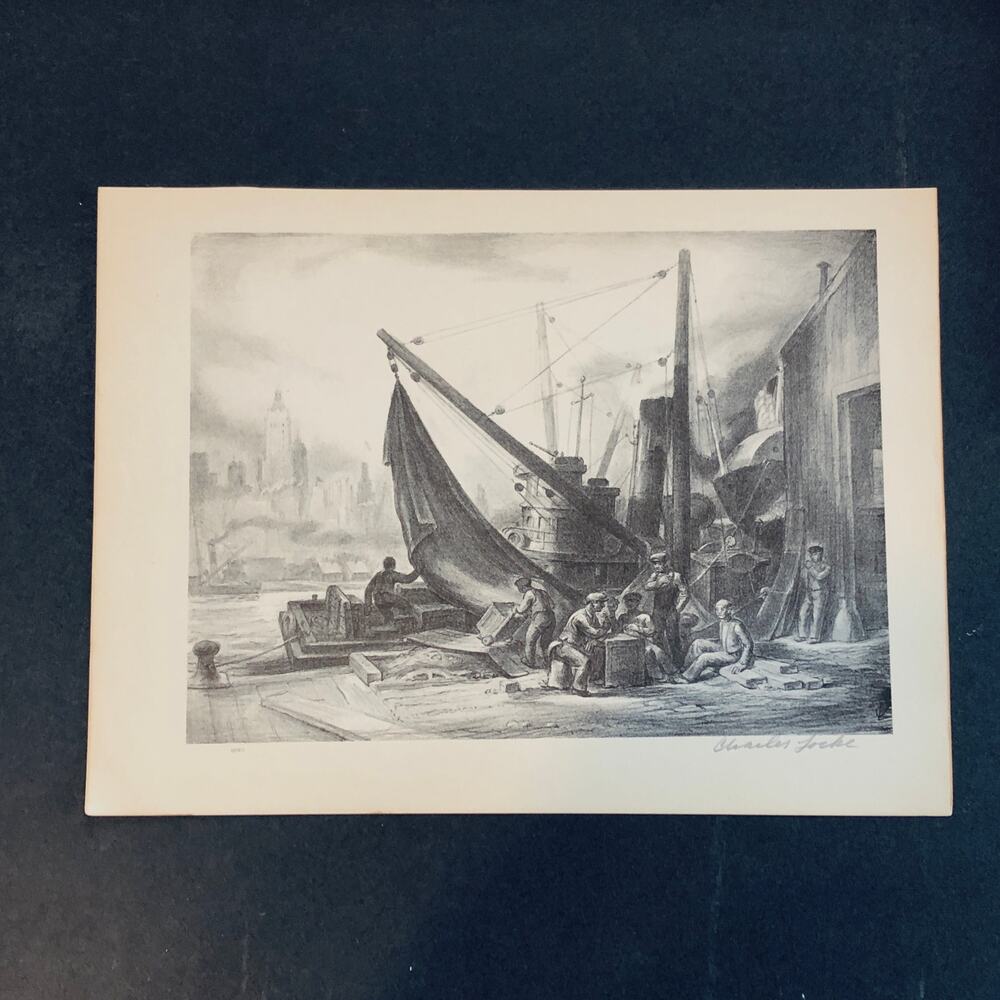 Charles W. Locke "Waterfront" 1930s Art Print Treasury Collection Sketch Vintage